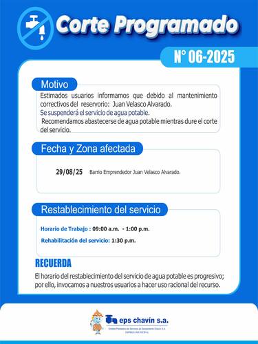 Corte programado en Huaraz