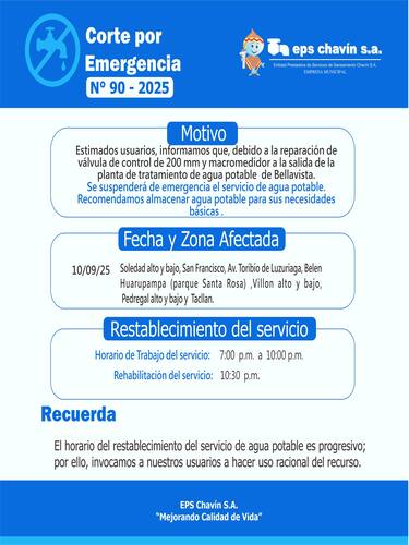 Corte programado en Huaraz