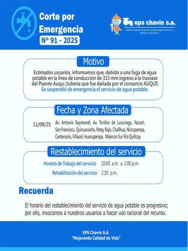 Corte programado en Huaraz