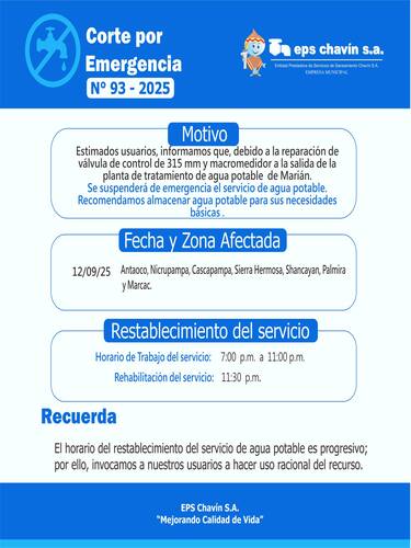 Corte programado en Huaraz