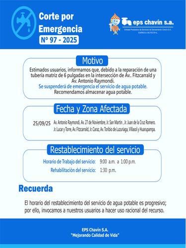 Corte programado en Huaraz