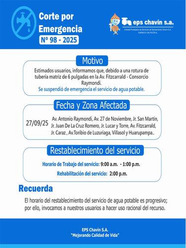 Corte programado en Huaraz