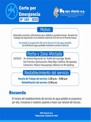 Corte programado en Huaraz