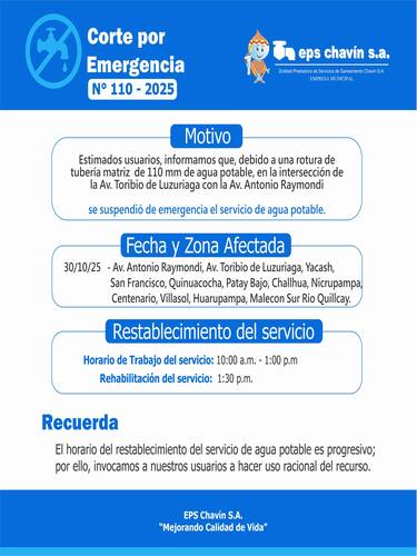 Corte programado en Huaraz