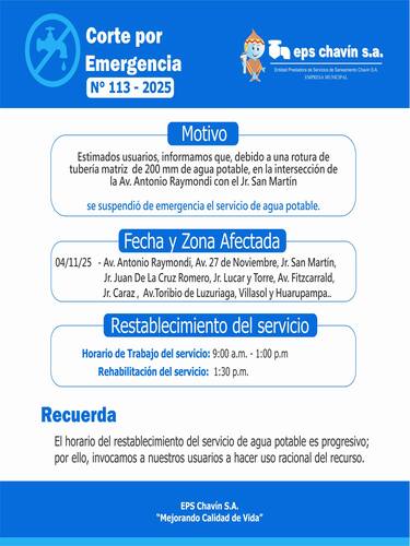 Corte programado en Huaraz