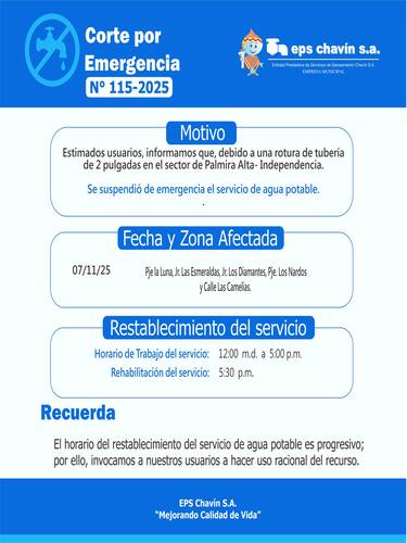 Corte programado en Huaraz