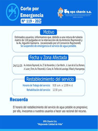 Corte programado en Huaraz