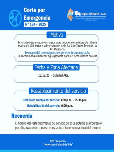 Corte programado en Huaraz