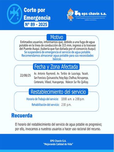 Corte programado en Huaraz