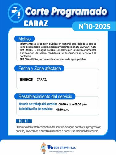 Corte programado en Huaraz