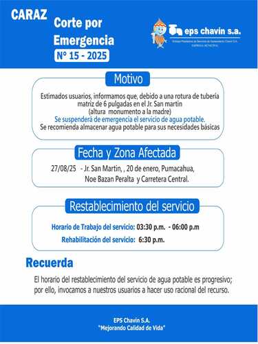 Corte programado en Huaraz