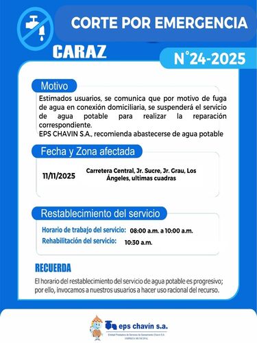 Corte programado en Huaraz