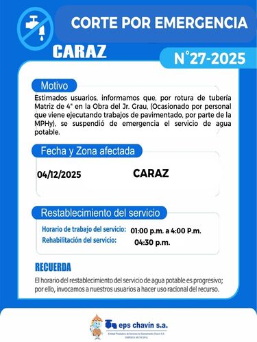 Corte programado en Huaraz