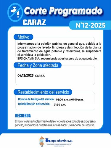 Corte programado en Huaraz
