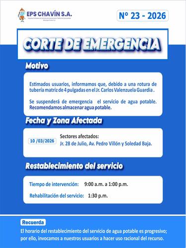 Corte programado en Huaraz