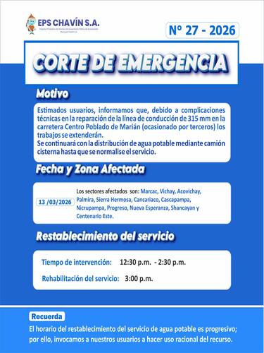 Corte programado en Huaraz