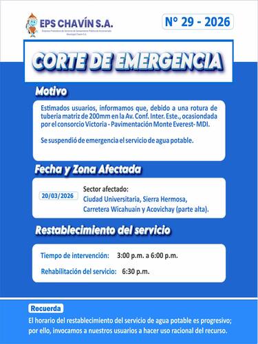 Corte programado en Huaraz