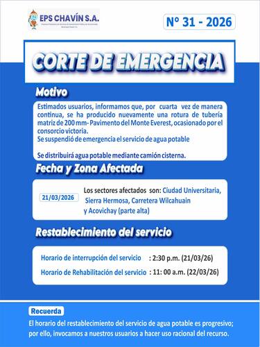 Corte programado en Huaraz