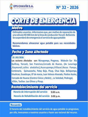 Corte programado en Huaraz