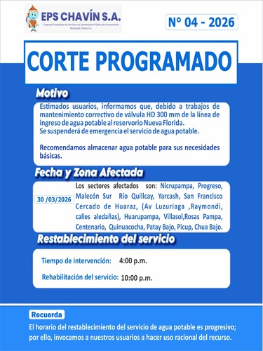 Corte programado en Huaraz