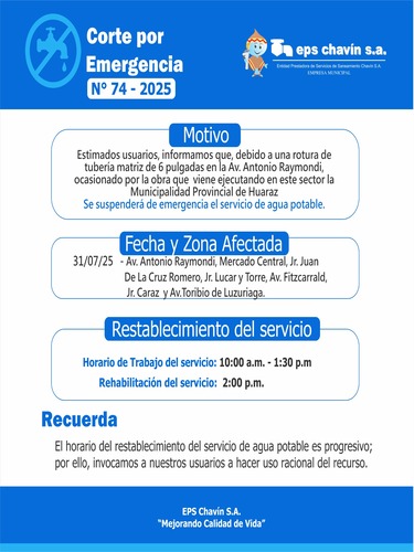 Corte programado en Huaraz