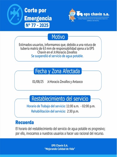 Corte programado en Huaraz